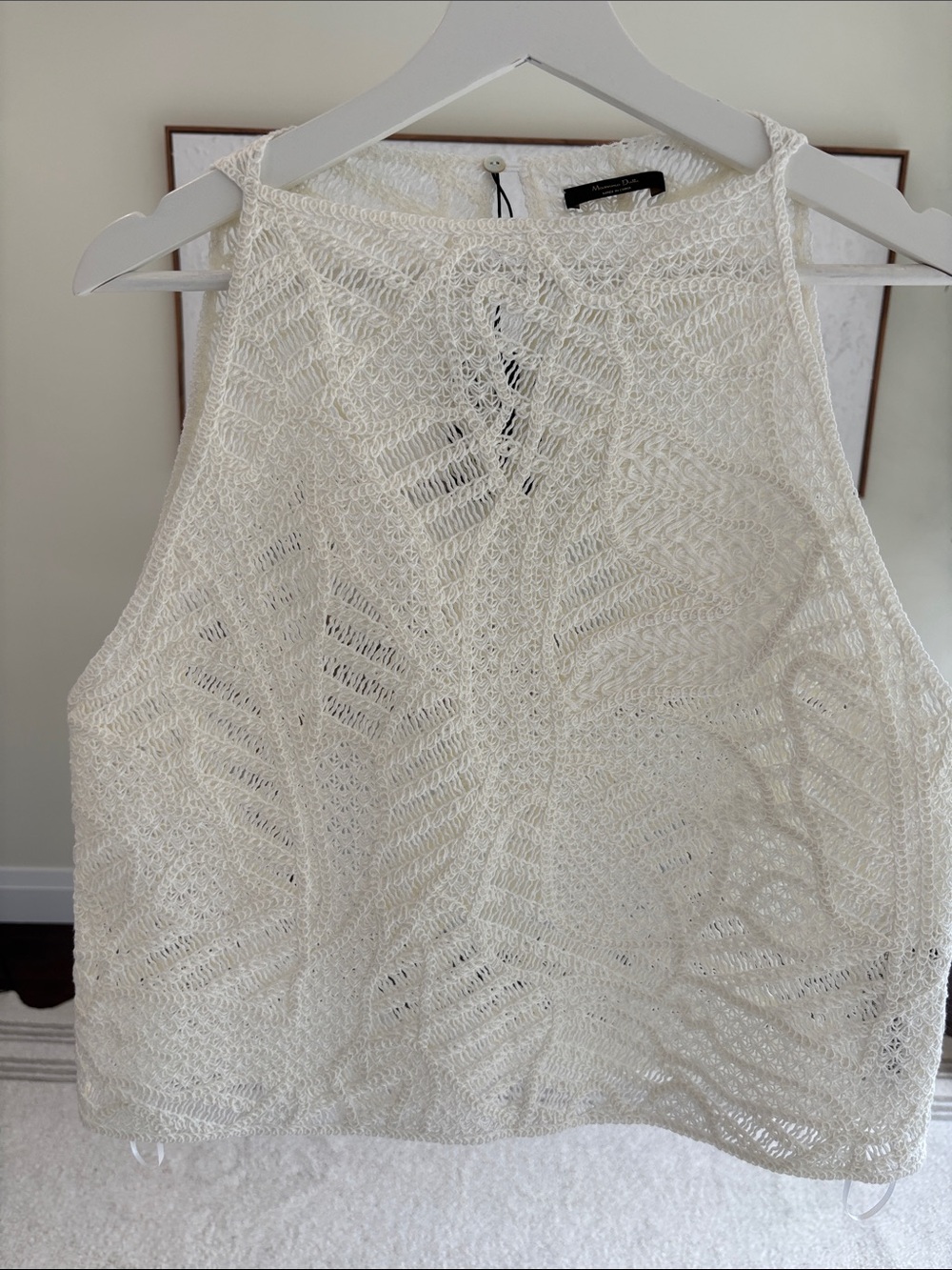 Massimo Dutti Cream Crochet Halter Tank